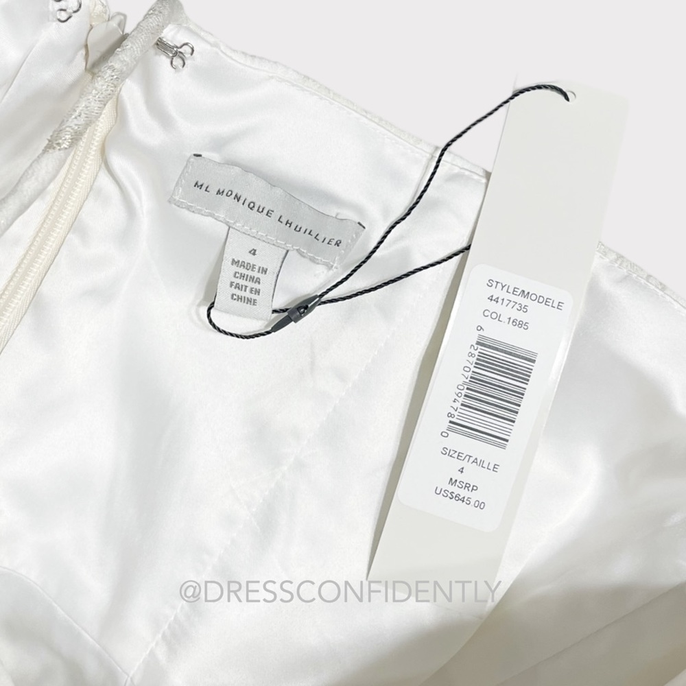 NWT MONIQUE LHUILLIER Spaghetti strap Metallic Jacquard Midi Dress - Ivory - Picture 16 of 16